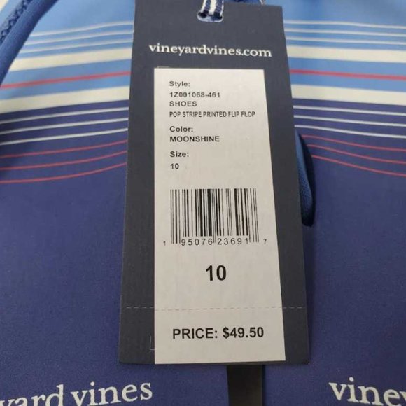 New men\'s 10  Vineyard Vines pop stripe printed blue flip flops sandals
